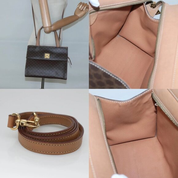 CELINE Macadam Canvas Hand Bag PVC Leather 2way Brown Gold Auth 123320 - Picture 14 of 15